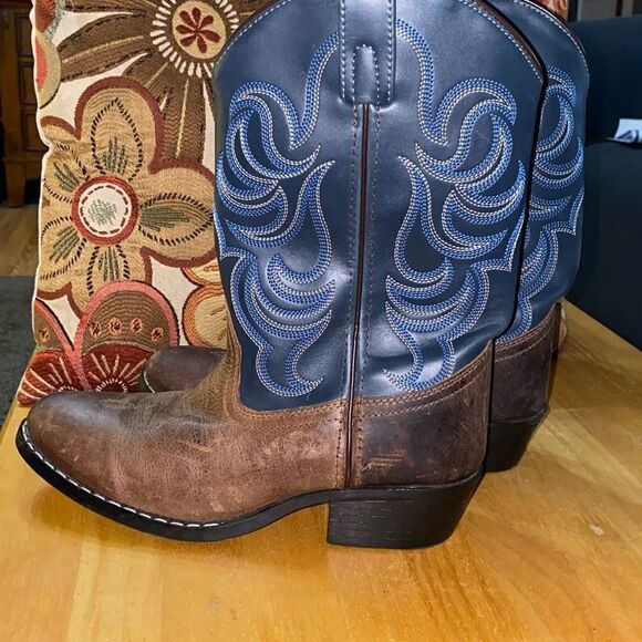Cody James western cowboy boots leather size 5 blue brown - Picture 1 of 9